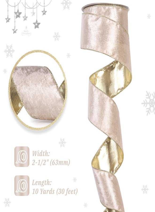 DINDOSAL Champagne Velvet Ribbon Wired 2.5" x 10 Yards Gold Christmas Tree Ribbon Decor, Wreaths, Crafts, Home Decor, Gift Wrapping, Garlands - Image 2
